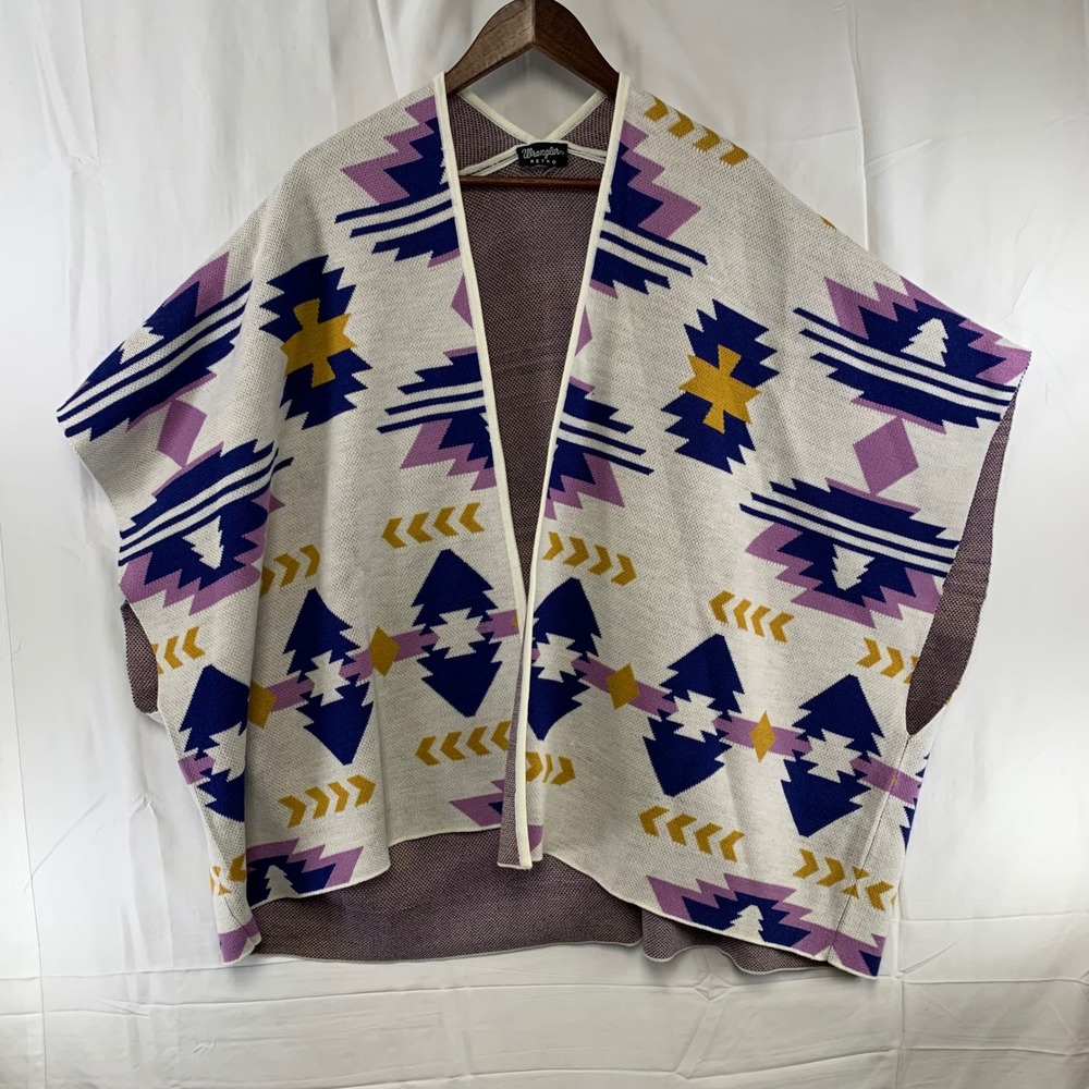 Wrangler Retro Poncho Women‎ OS Multicolor Geometric Southwestern Knit Wrap